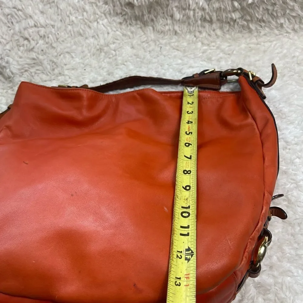 Lauren Ralph Lauren Large Leather Orange Red Hobo Bag Brown strap and trims.